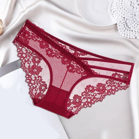 

HWRETIE Women Brief Womens Underwear Womens High Waist Sexy Lace Mesh Underpants Womens Cute Panties Flash Picks Wine 8(L)