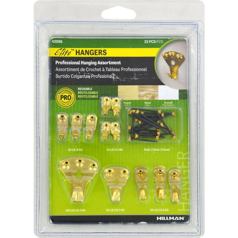 Hillman Elite Brass-Plated Classic Picture Hanging Set 10 lb 32 pk Hillman Elite Brass-Plated Classic Picture Hanging Set 10 lb 32 pk