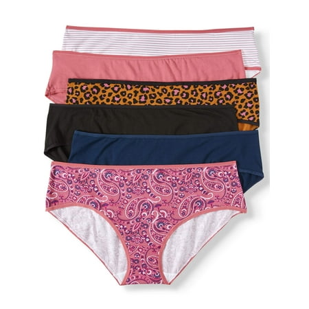 Secret Treasures Womens Plus Cotton Fashion Hipster Panties, 6 Pack