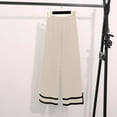 thumbnail image 5 of MDUKONU Women's Trousers Suit With Round Neck Top And Wide Leg Pants For Effortless Style Beige One Size, 5 of 9
