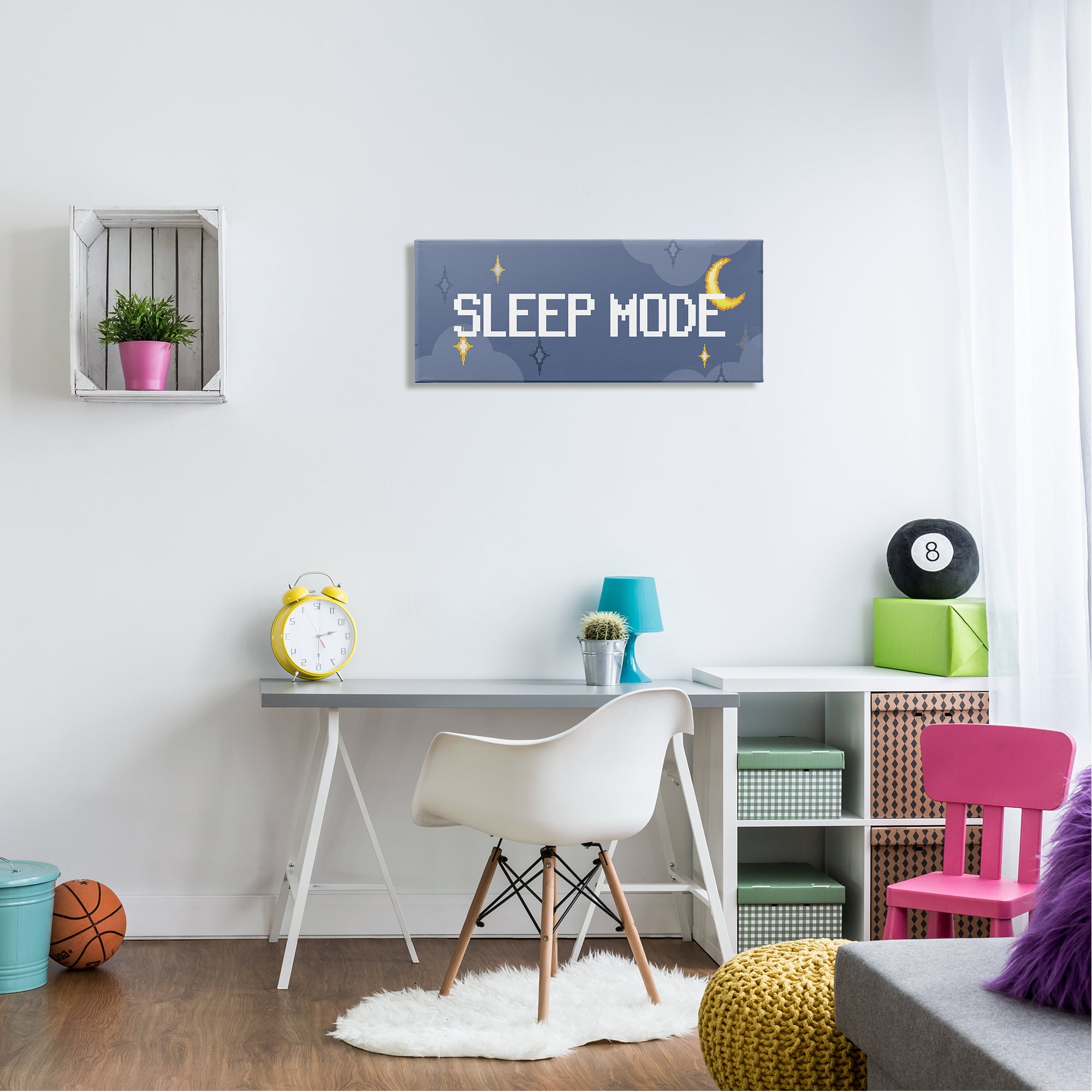 Stupell Industries Sleep Mode Pixel Phrase Nature Painting Gallery Wrapped Canvas Print Wall Art, 30 x 13