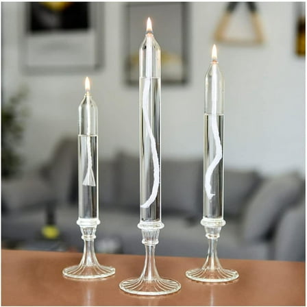 Refillable Glass Unscented Pillar Candle Gift Set of 3 - Use Alone, in a Candle Holder or Lantern - Oil Lamps Last a Lifetime