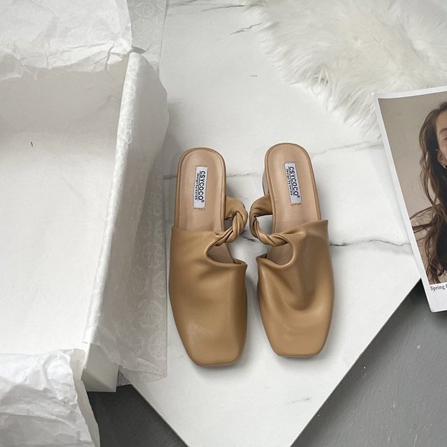 2022, zapatillas para mujer, zapatos Muller sin cordones, zapatillas informales de tacón plano para mujer, chanclas para mujer, punta cuadrada 36 Gao Jinjia LED