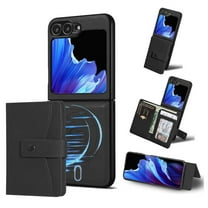 Detachable Magnetic Phone Cases Compatible with Samsung Galaxy Z Flip 6, Case with Card Holder, Support Magnetic Wireless Charger, Classic PU Leather Kickstand Wallet Phone Cover, Black