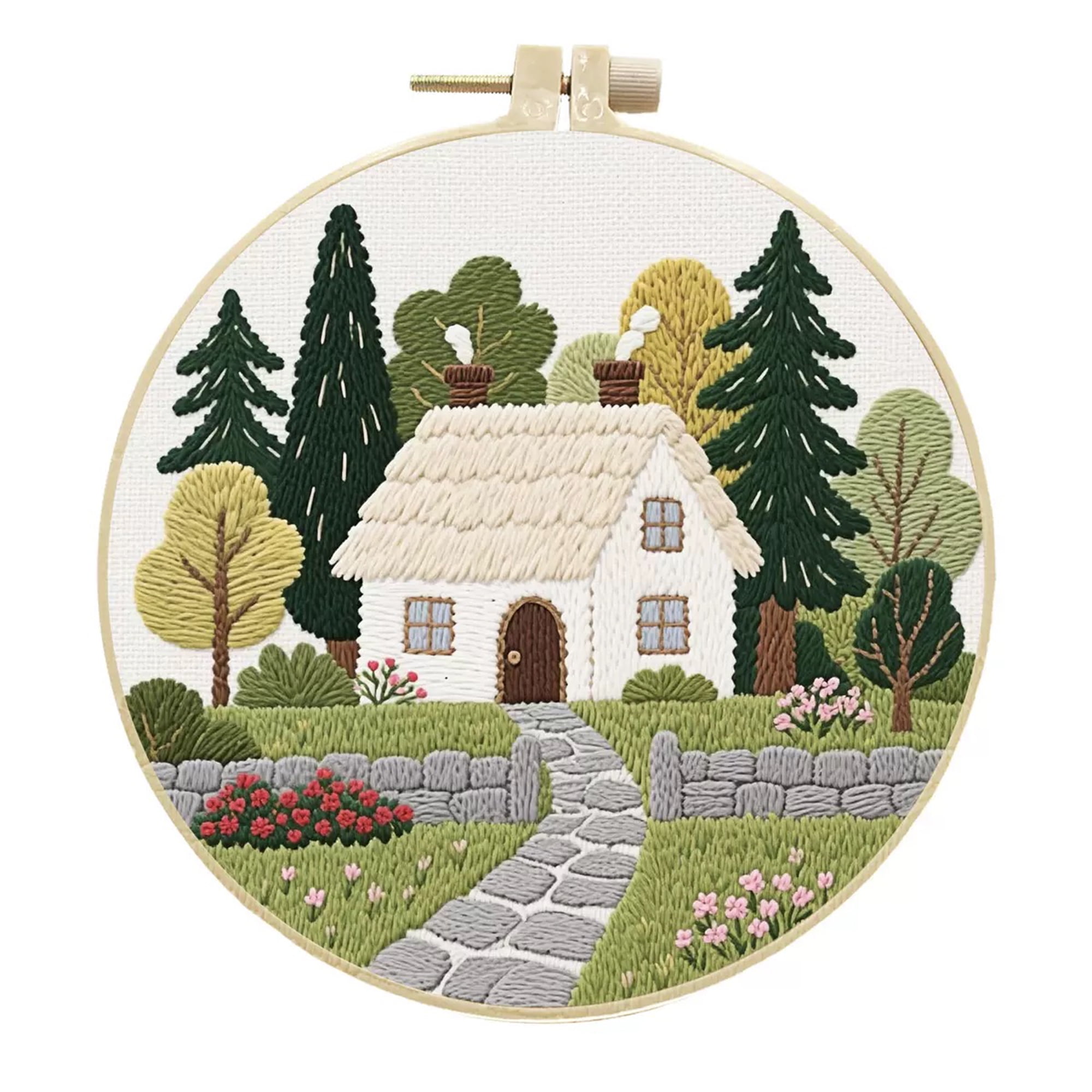 4 Pack Garden House Embroidery Kits for Adults Beginners Cottage Style DIY Embroidery Hoop Art Set