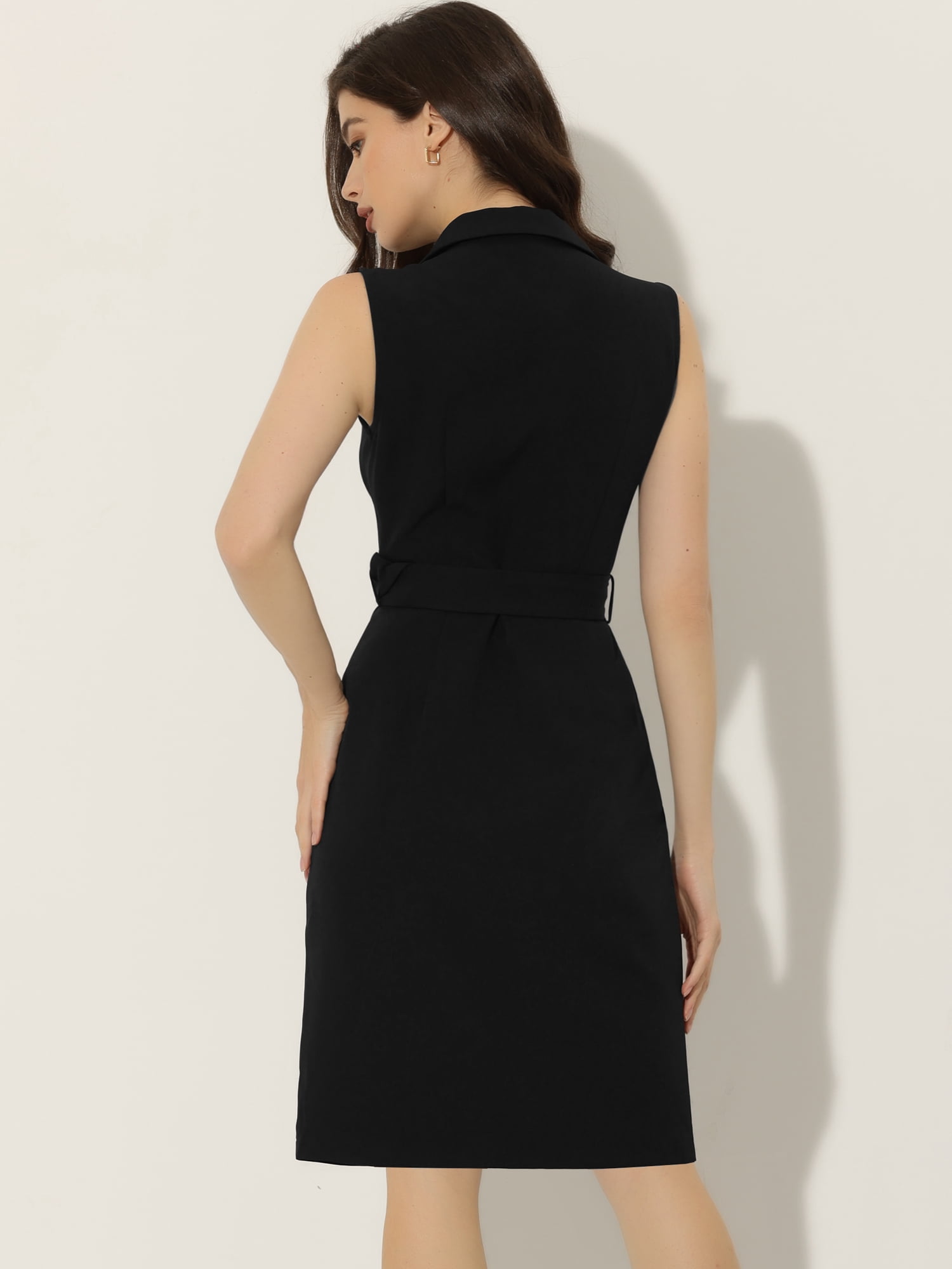 DARING DIVA Sleeveless Notched Lapel Double Breasted Blazer Dresses M Black