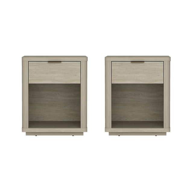 Table de Nuit Moderne Evelyn avec Tiroir à Extension Complète en Naturel (Ensemble de 2)