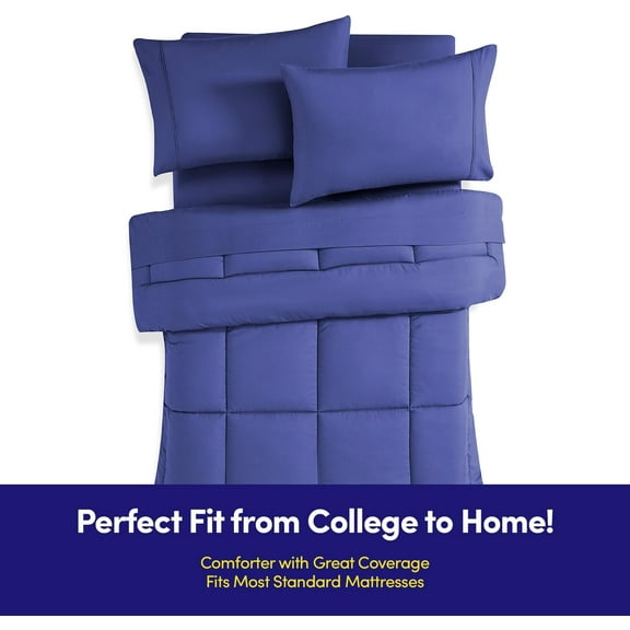 Dorm Room Essentials College Bedding Comforter Set 5 Piece Twin Size Bed in a Bag for College Students Boys and Girls, Twin, Royal Blue