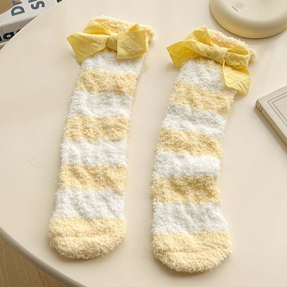 Harpily Women's Mid Calf Socks Cozy Winter Warm Soft with Cute Bowknot Decoration Fuzzy Socks for Winter Ourdoors Photo