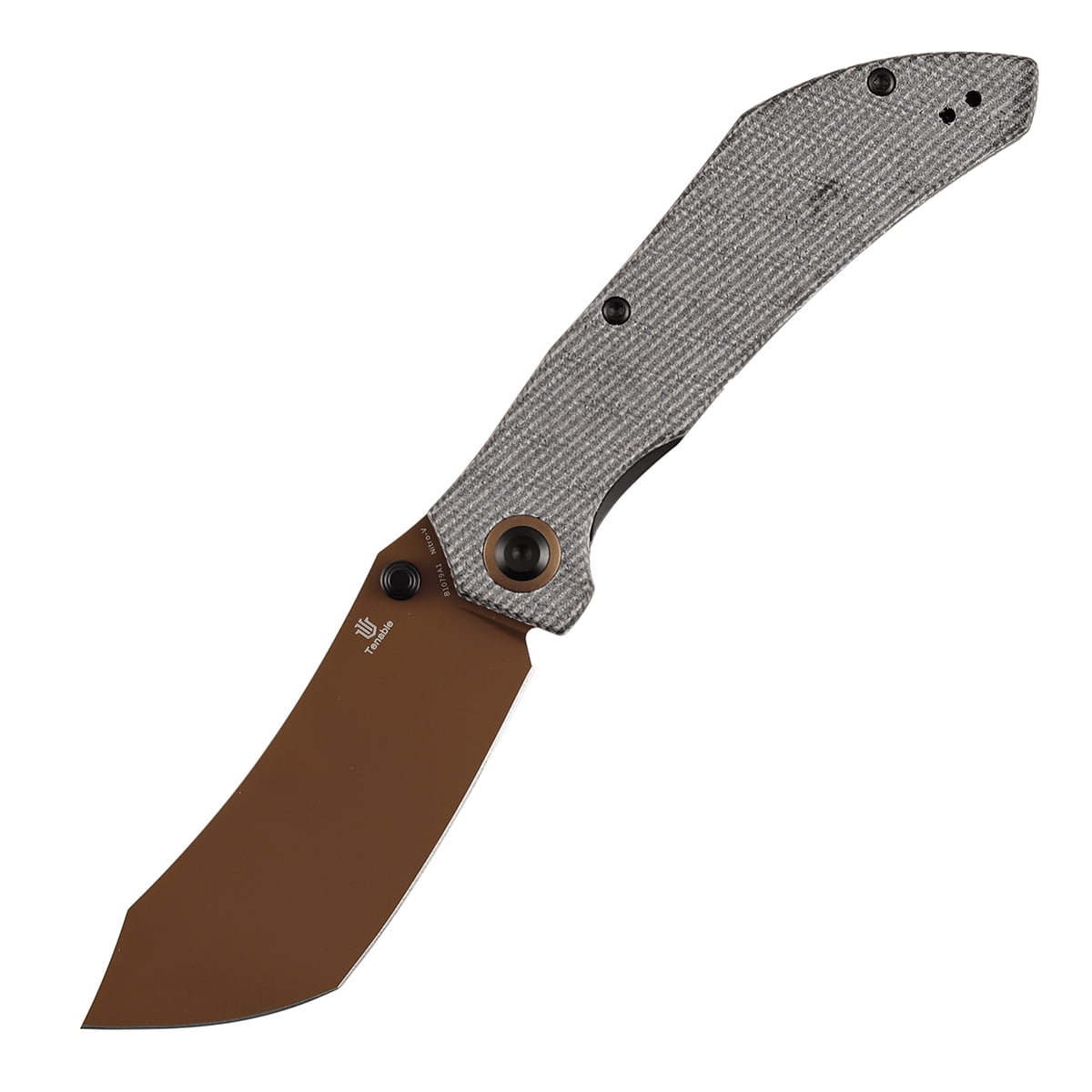 Tenable Tipper Folding Pocket Knife 3.39'' Rose Gold Nitro V Blade,Black Micarta Handle,B1079A1