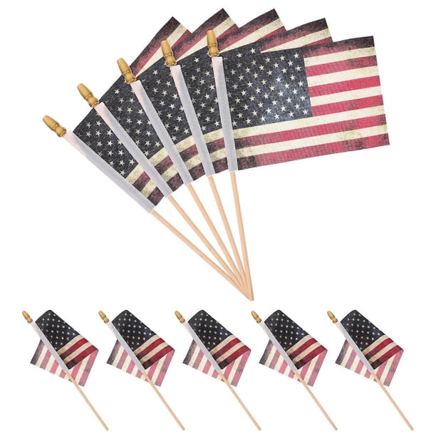 Handheld American Flag 10Pcs Easy Handheld Polyester Stick National Flag Decoration