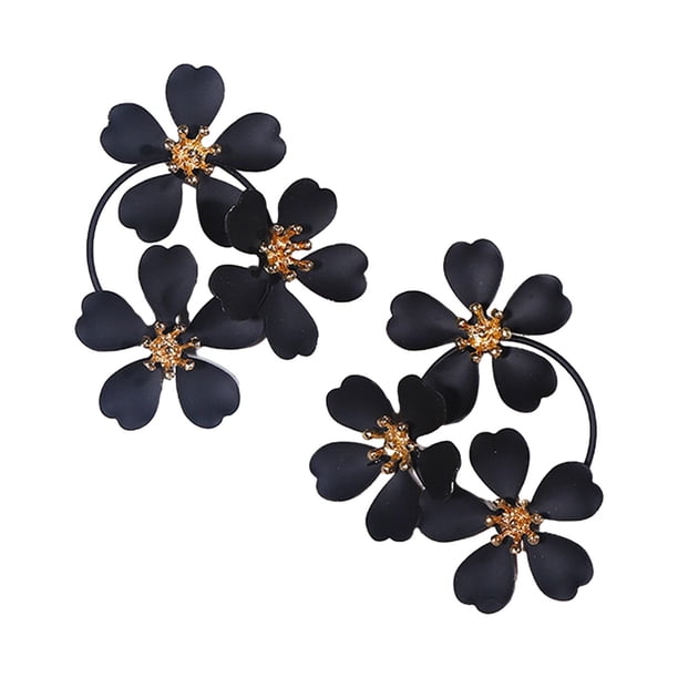 Pendientes de flores de camelia Pendientes de flores Pendientes de flores vintage de moda para Negro