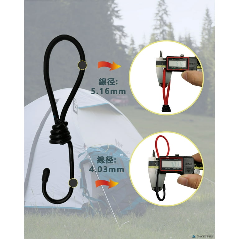 Small Bungee Cord with Hooks,Heavy Duty Short Bungee Straps with Metal  Hooks,Canopy Ties,for Tents,Camping, Tarps,Hiking and Boats