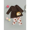 thumbnail image 3 of Seyurigaoka 2 Pcs Baby Girls Thanksgiving Outfits Round Neck Long Sleeve Dress Tops + Turkey Letter Print Long Pants Set for 1-6Y Toddler Kids, 3 of 9