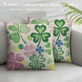 thumbnail image 3 of Nawypu  ST Patricks Day Lucky Charm Shamrock Throw Pillow Covers, 18 x 18 Inch Buffalo Plaid Clover Pink Decorations for Sofa Couch, 3 of 5