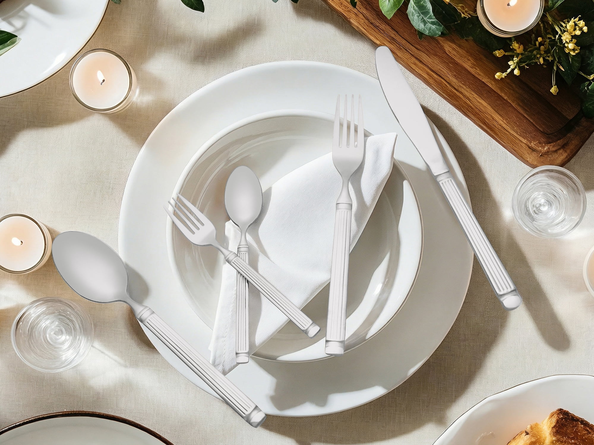 Unique Bargains Classic Mirror Polished Stainless Steel Flatware Set Silver 30pcs