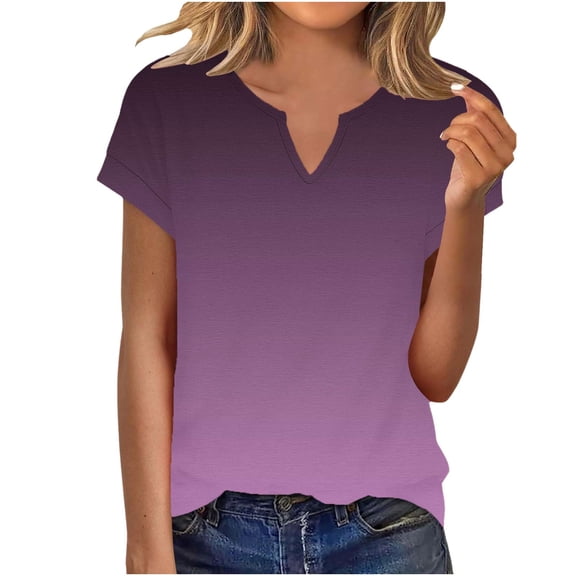 BXINGOHAI Womens Summer Tops Casual Short Sleeve V Neck Shirts Business Dressy Work Blouses Purple 2XL