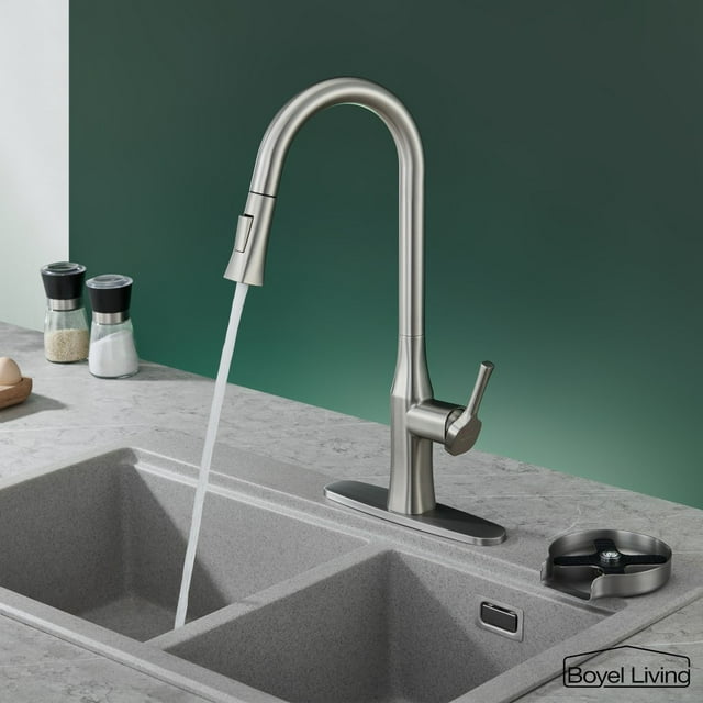Boyel Living Single Handle Pull Down Kitchen Sink Faucet Stainless Steel Pull Out Kitchen Faucet with Sprayer in Brushed Nickel
