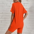 thumbnail image 3 of Scyoekwg Summer Two Piece Shorts Sets For Women Short Sleeve Round Neck Tops Shorts Casual Loose Sweatsuits Sets Trendy Solid Color Tracksuit Matching Pajamas (Orange,XL), 3 of 5