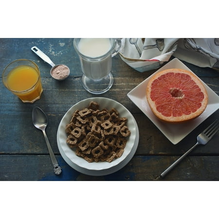 LAMINATED POSTER Grapefruit Milk Cereal Juice Fiber Breakfast Poster Print 24 x