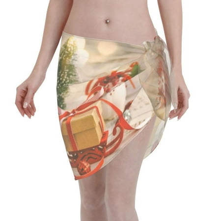 Coaee Holiday Christmas Stars Women s Short Sarongs Beach Wrap Sheer Bikini Wraps Chiffon Cover Ups for Beach  Swimming  Holiday