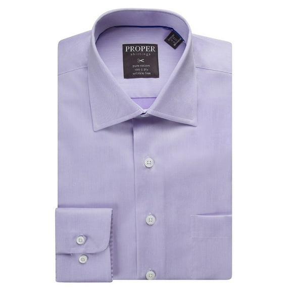 Proper Men's Regular Fit Wrinkle Free Solid Cotton Dress Shirt - Available In Colors