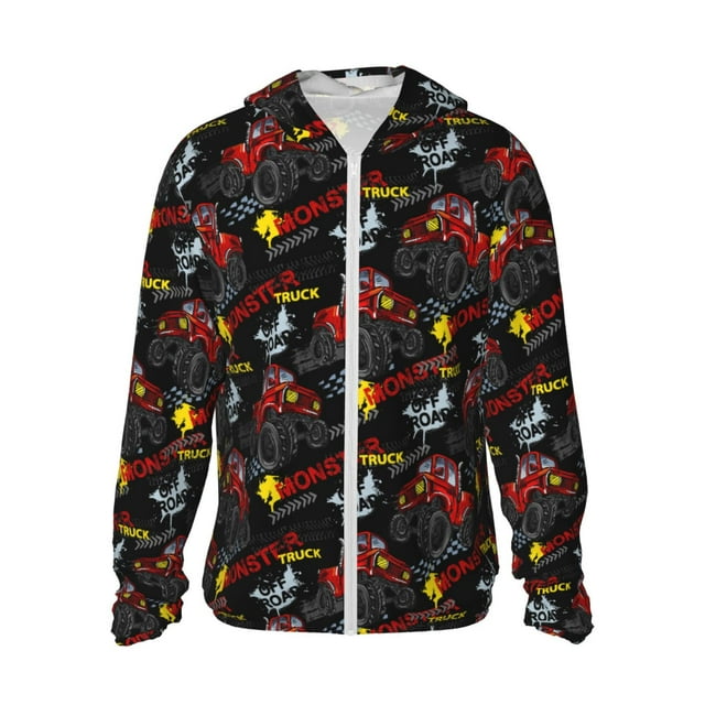 Fotbe Monster Truck Chaqueta con Protección Solar UPF 50+ para Hombre y Mujer, Camisa con Capucha y Bolsillos-Large
