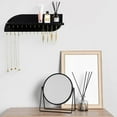 thumbnail image 2 of Arikago Hanging Jewelry Organizer with 25 Hooks and Cosmetics Shelf, Modern Wood Wall Mounted Jewelry Holder for Necklaces, Bracelets, Earrings and Rings, Black, 2 of 6