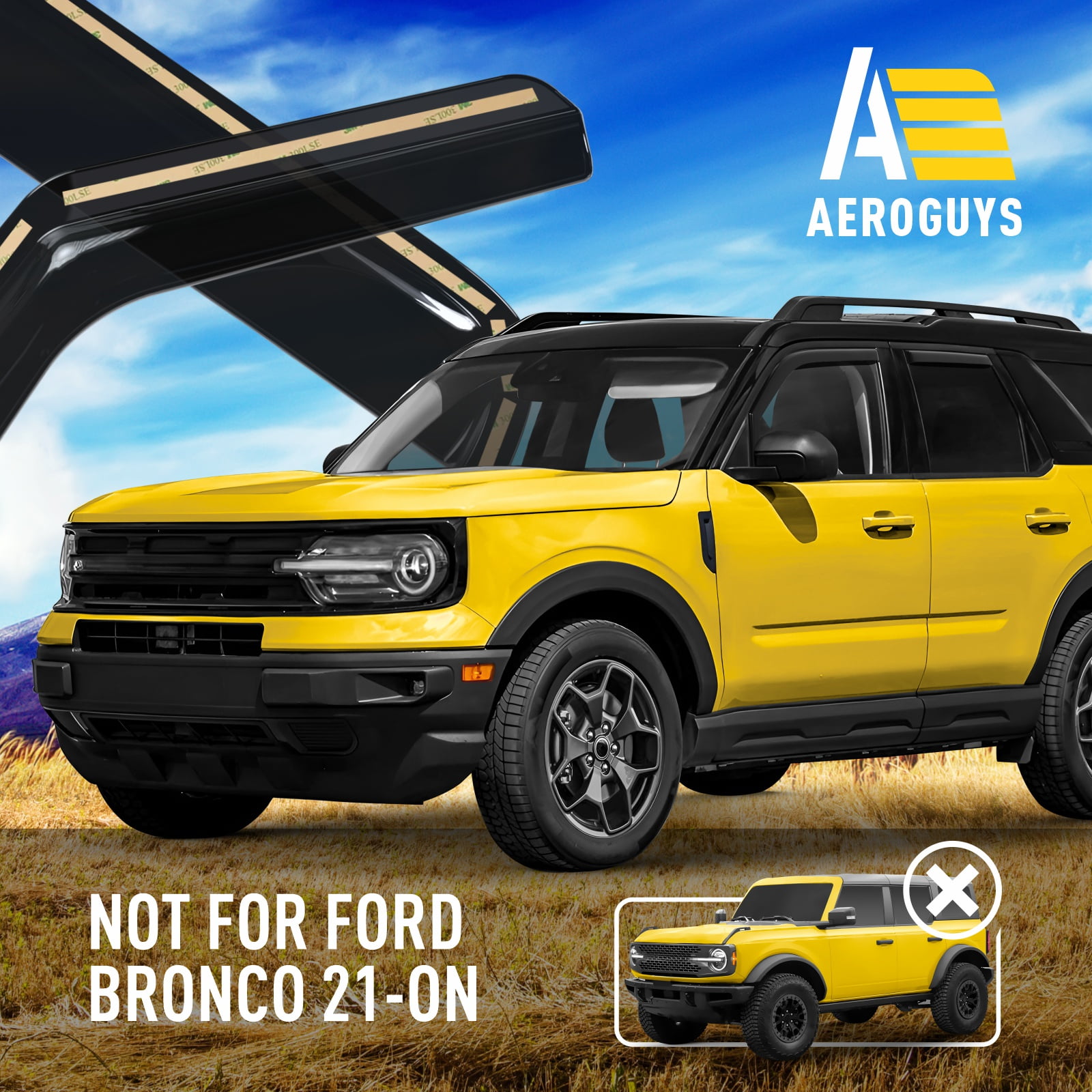 AEROGUYS In-Channel Window Deflectors Extra Durable Window Visors Rain Guards Fit for Ford Bronco Sport 2021-2026, Sun Visors, Wind Vent Visors, Car Accessories - 4 pcs. AG0719