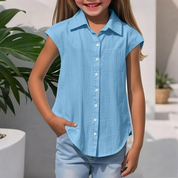 Girls Shirts, Boys Plus Size Turn Down Collar Short-sleeved Shirts Kids Loose Tunic Aged 3-14