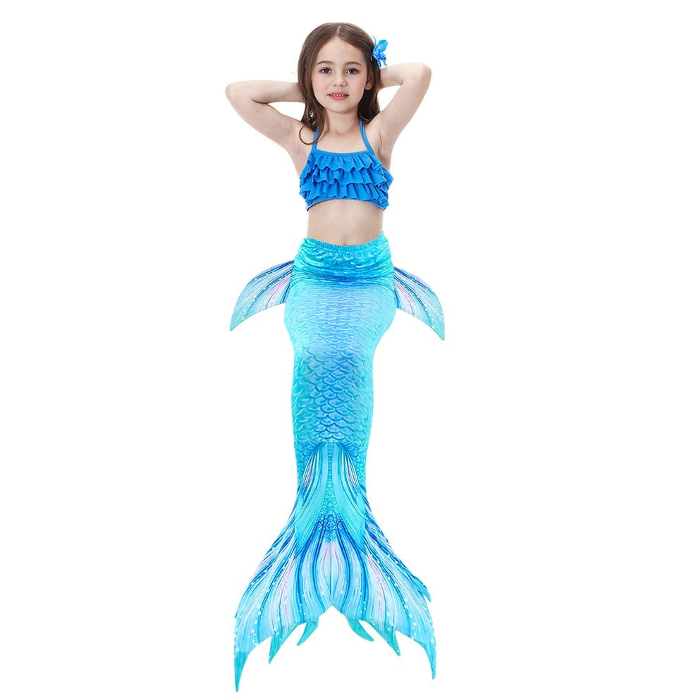 DH53+WJF46 Kids Mermaid Bikini Split Swimsuit Girl Mermaid Tail with FinnedV9 