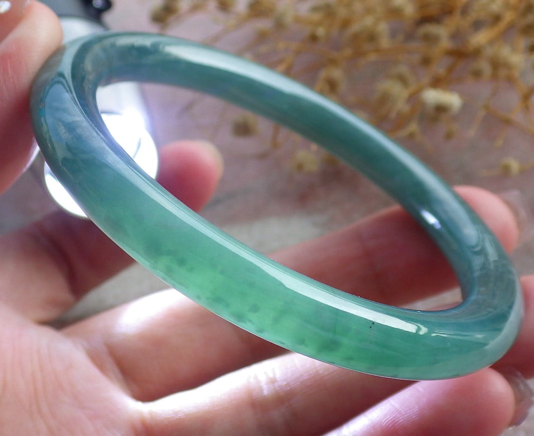 Icy Green Natural A JADE Jadeite Circle Bangle Bracelet 54 mm 682116 TN