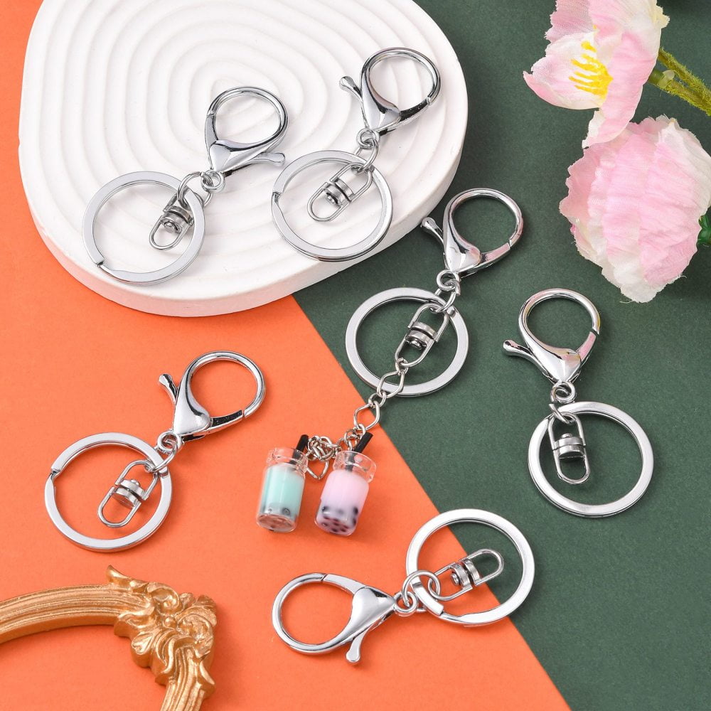 100pc Iron Alloy Lobster Claw Clasp Keychain Platinum 68x30mm