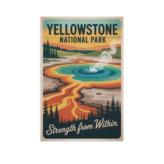 Motivational Yellowstone National Park Retro Vintage Travel Inspirational Poster Wall Art Decor for Creative Space Office Library Print Poster