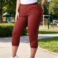 thumbnail image 2 of SHTXOZHI Womens Plus Size Capris Solid Color Elastic Waisted Fitted Pants Casual Workout Trousers with Pockets, 2 of 8
