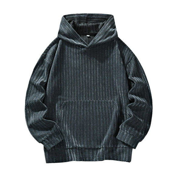 LNWUY Men's Solid Color Striped Printed Hoodies Lightweight Casual Loose Sports Pocket Long Sleeve Hooded Sweatshirt Gray M