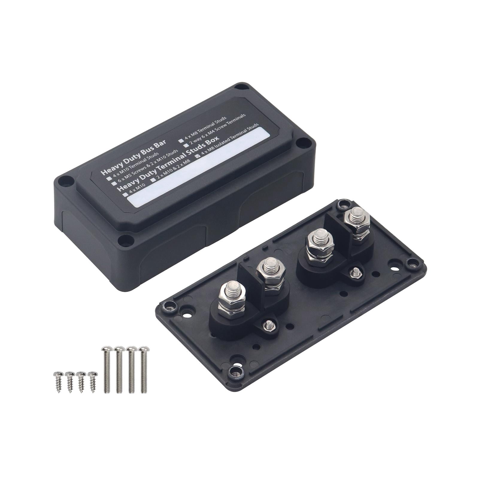 Power Distribution Terminal Block Busbar Box Bus Bar for Yacht RV Boats Black 4 x M8