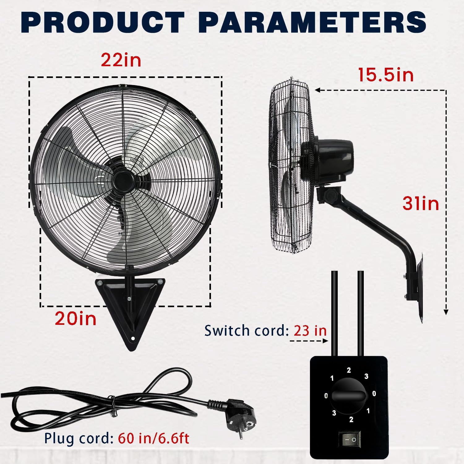 2 Pack 22inch High Velocity Wall Mount Fan, 7500 CFM Oscillating Fan, 3-Speed Heavy Duty Cooling for Garage & Workshop, Black