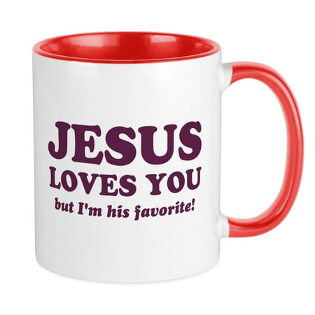 

CafePress - Jesus Loves You But I m His Favorite Mugs - Ceramic Coffee Tea Novelty Mug Cup 11 oz