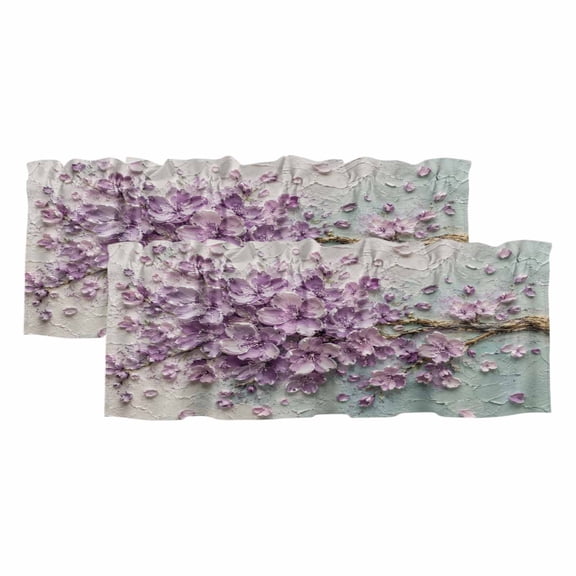 Embossed Violet Floral Valances for Window 2 Pack, Rustic Vintage Plaster Relief Textured Rod Pocket Curtains Valances Light Filtering Short Curtains for Kitchen Bedroom Bathroom 42 x 18 Inch