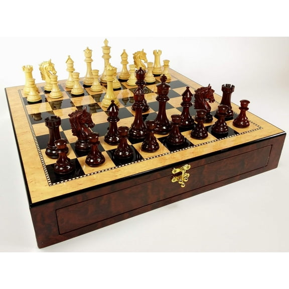 BLOOD ROSEWOOD STALLION KNIGHT Large Staunton Chess Set Walnut Color STORAGE Brd