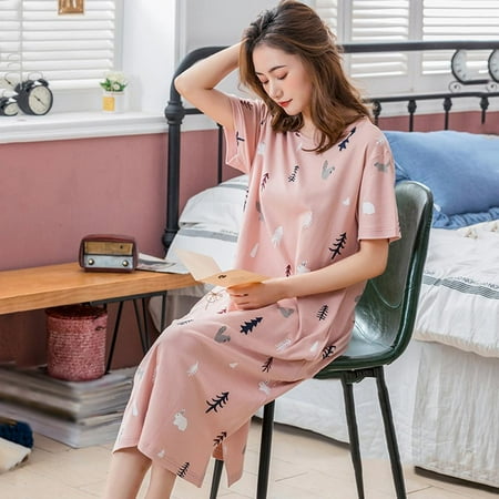 

Women s Cotton Nightgown Sleepwear Short Sleeves Shirt Casual Print Sleepdress Loose Fit Sleepwear Pajama Muti-Pattern Optional