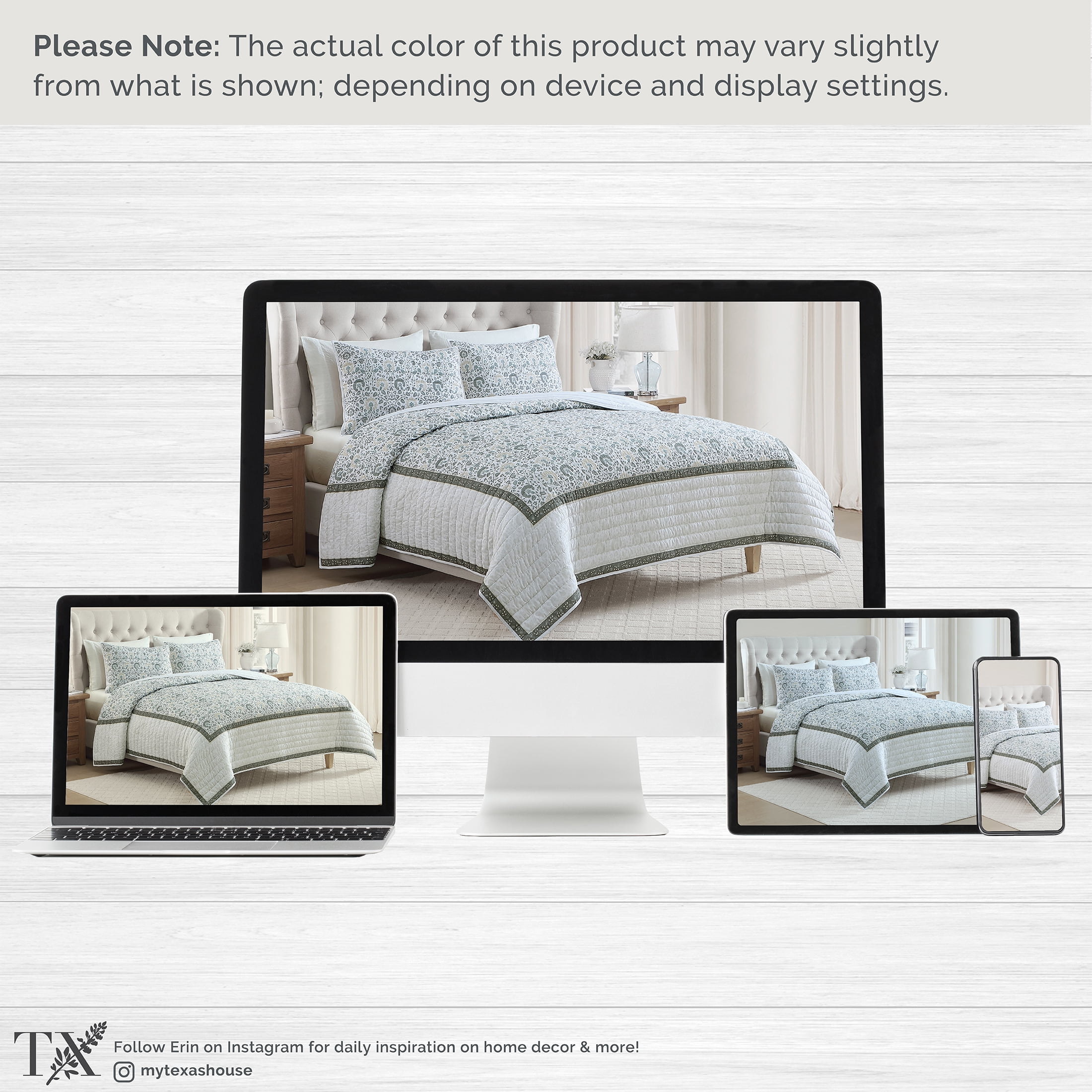 My Texas House Capri 2-Piece Sage Cotton Quilt Set, Twin/Twin XL