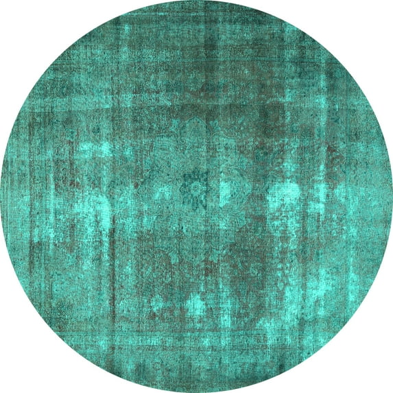 Ahgly Company Machine Washable Indoor Round Persian Turquoise Blue Traditional Area Rugs, 6' Round