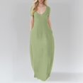 thumbnail image 2 of Summer Dresses For Women Solid Color V Neck Short Sleeve Casual Plus Size Maxi Dress Beachwear ,Green,M, 2 of 4
