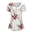 thumbnail image 3 of DYMADE Women's Henley V-Neck Short Sleeve Casual Blouse Pleated Button Tunic Shirt Top, 3 of 6