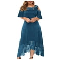 thumbnail image 2 of ICHUANYI Clearance Plus Size Women Sexy Ruffle Strapless Splicing Lace Splicing Short Sleeve Dress(Navy, XXL) ICHUANYI WER2023080801691, 2 of 7