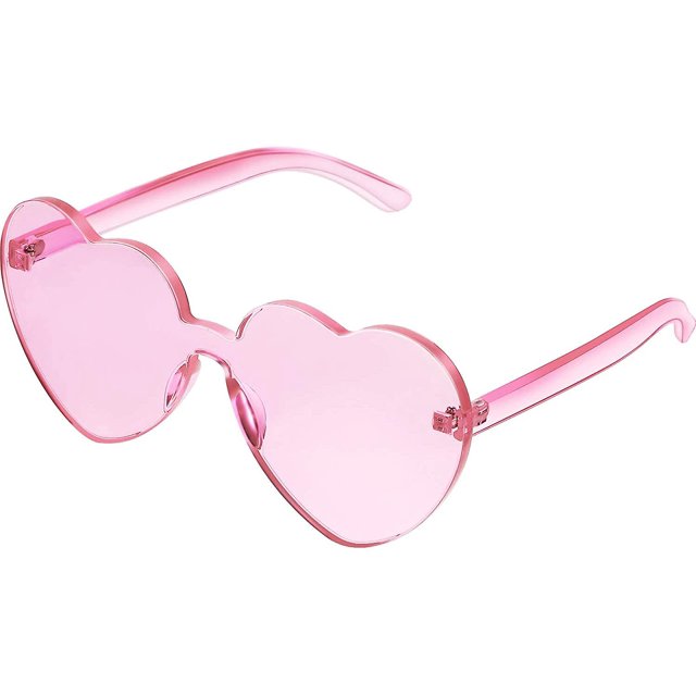 Gafas de sol con forma de corazón sin montura, transparentes, coloridas, para fiestas (rosa)
