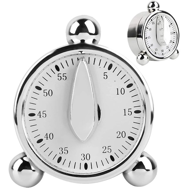 Temporizador de cocina para cocinar, despertador con cuenta regresiva, cuerda de 60 minutos (plateado)
