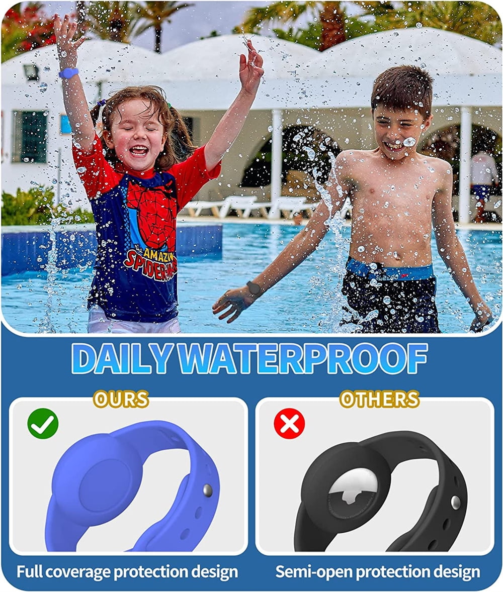 Alsukeay 2 Pack Waterproof Airtag Bracelet Kids Soft Silicone
